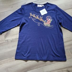 Quacker Factory Navy Santa Shirt